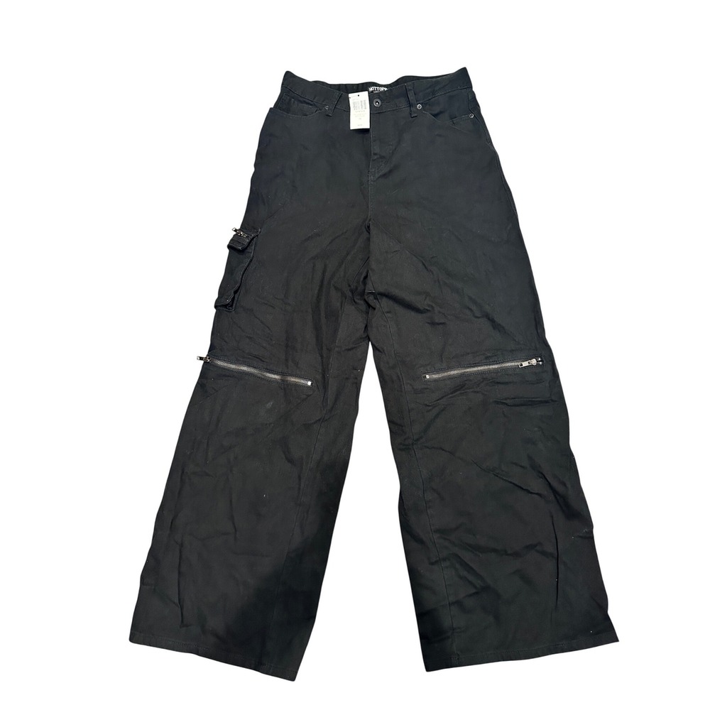 Hot Topic Black Wide Leg Cargo Pants Zip‎ Details Grunge 11